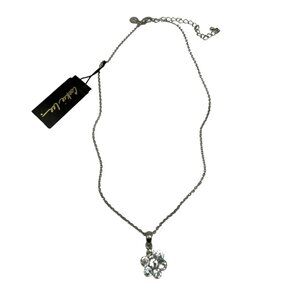 Vintage Cookie Lee Necklace Genuine Crystal Flower‎ Pendant Silver Tone Adj